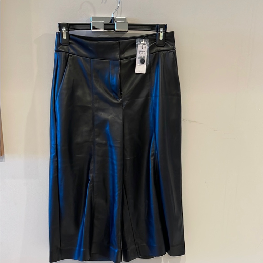 Black Faux Leather Gaucho Pants